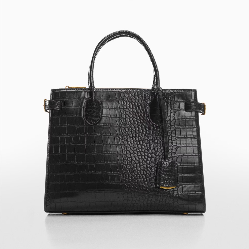 Mango Black Crocodile-Embossed Satchel